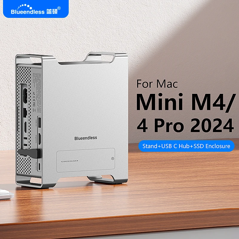 Multifunction USB C Type C Hub For 2024 MAC Mini M4/M4 Pro Aluminum Stand Hub Docking Station with 10Gbps NVME SSD Enclosure