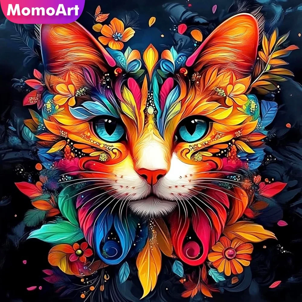 Momoart DIY Diamant-Mosaik Katze Tier Vollflächiges Quadratisches Rundes Diamantbild Blume Heim Schlafzimmer Wandkunst Feiertagsgeschenke