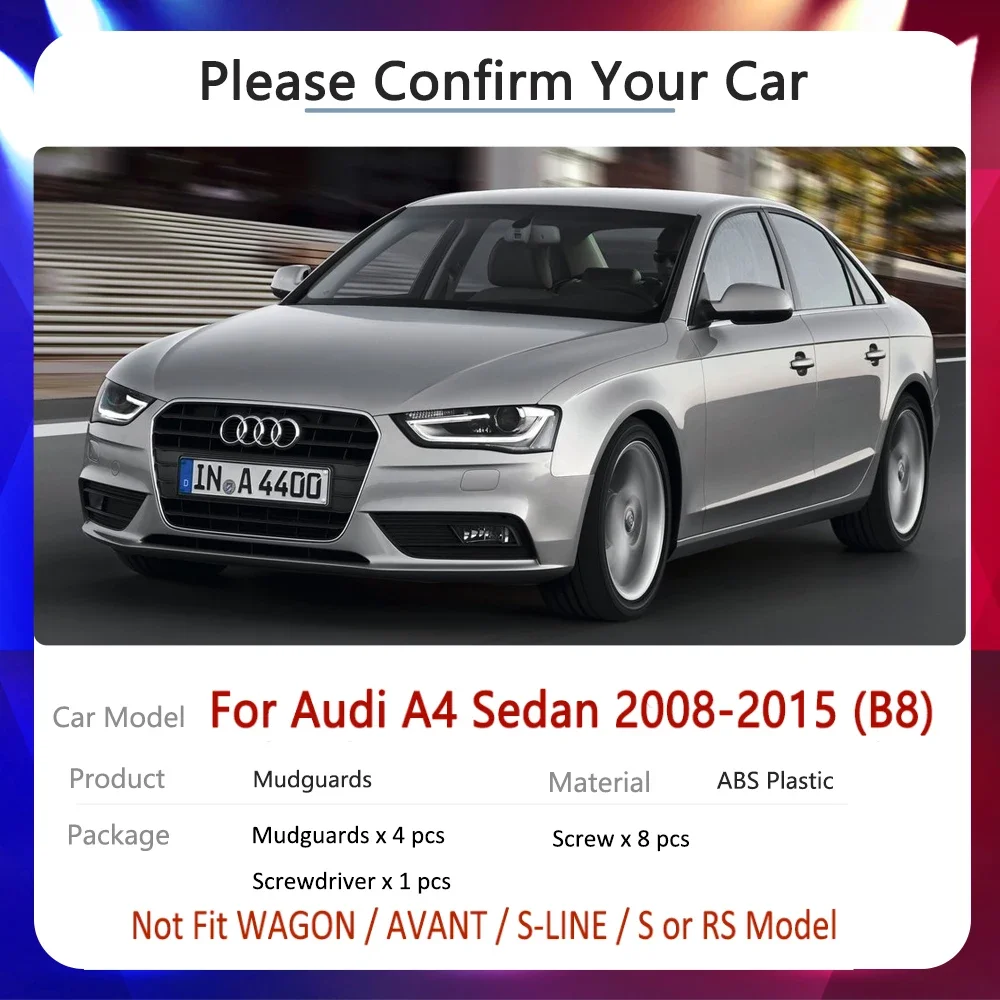 واقي رفرف الطين لأودي A4 سيدان Saloon B8 ~ ، رفرف الإطارات ، ملصقات رشاش ، إكسسوارات السيارة ، 1.8