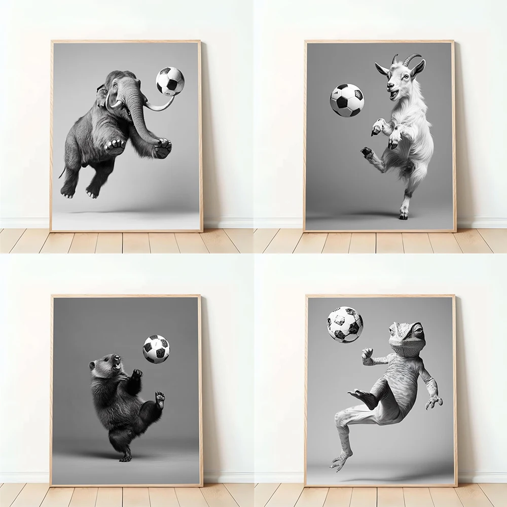 

Funny Soccer Poster Chameleon Playing Soccer Prints Humorous Animal Art Canvas Painting Gift for Soccer Fans Animal Illustration
