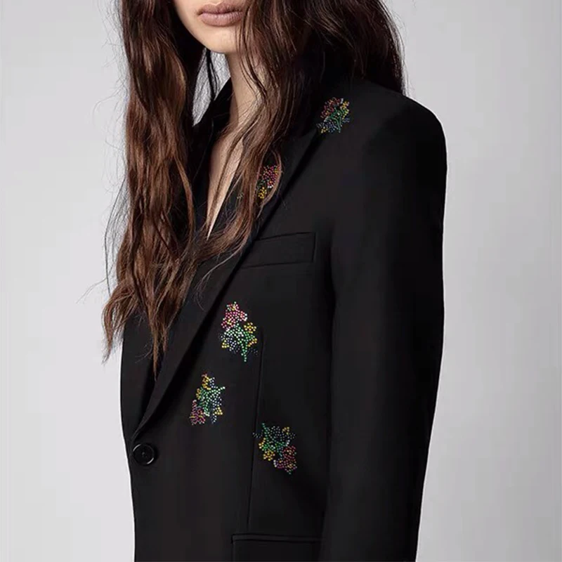 Zadig Casual Ladies Suit Chic Floral Hot Drill Blazers Women Classic Black Blazer Autumn Lapel Coat Tops Female Fashion Suits