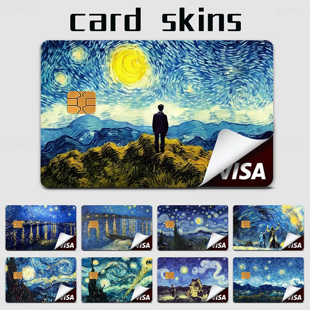 Van Gogh Starry Sky Anime Cartoon Bear Skin Sticker Film Tape Case for Big Credit Debit Card Front Side