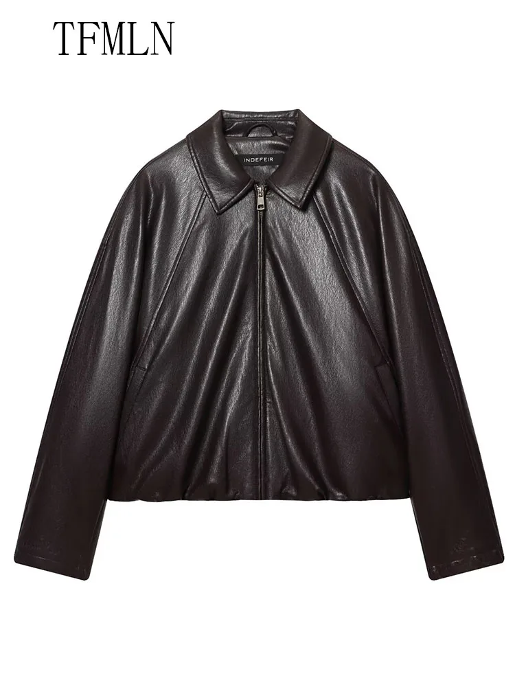 High Street – vestes en Faux cuir pour femmes, manteaux amples à manches longues et revers décontractés, Vintage, fermeture éclair, vêtements d'extérieur, mode automne 2025