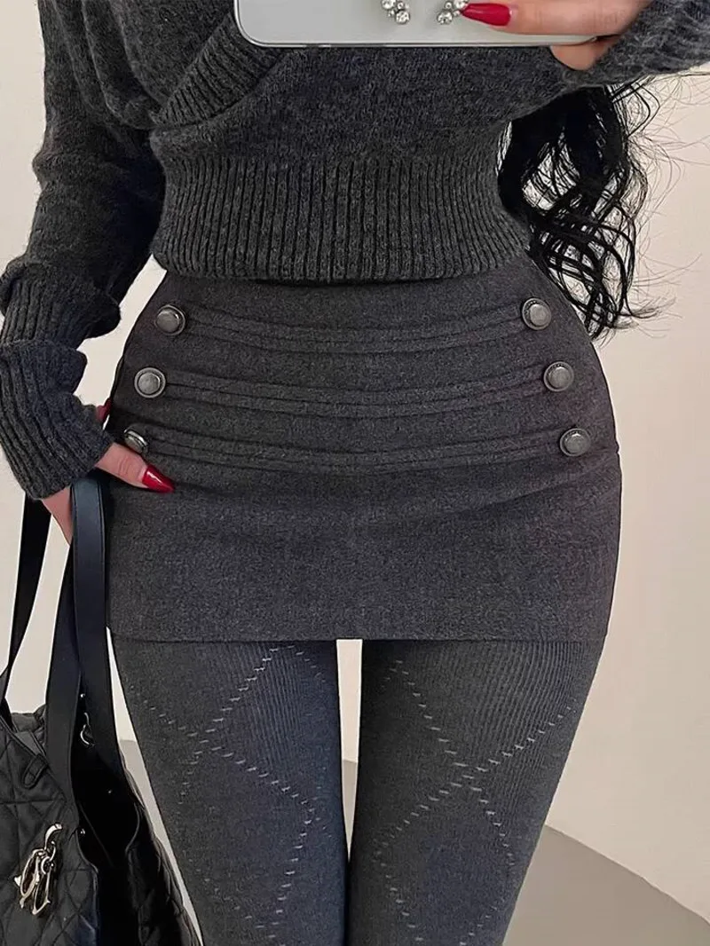 Korean Sexy High Waist Slimming Button Decoration Anti-Exposure Bodycon Woolen Skirt Short Skirt Sweet Women Skirts 4HN4