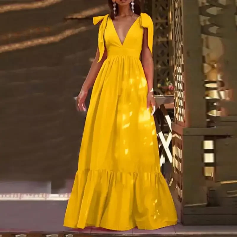 2025 primavera/verano europea y americana nuevo producto mujer cuello en V Sexy empalme chaleco con tirantes vestido del tesoro dulce y fresco