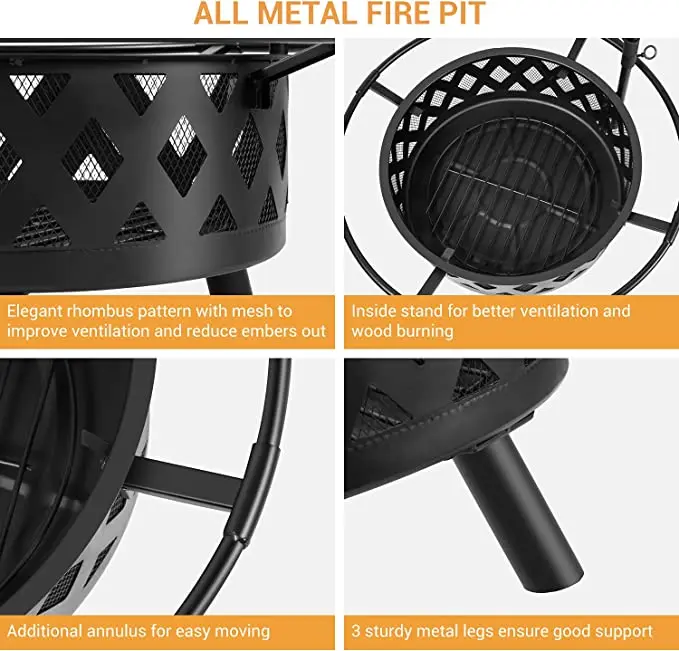 Round Large Bonfire Wood Burning Backyard Outdoor Firepit Fireplace Oven Stove Warmer