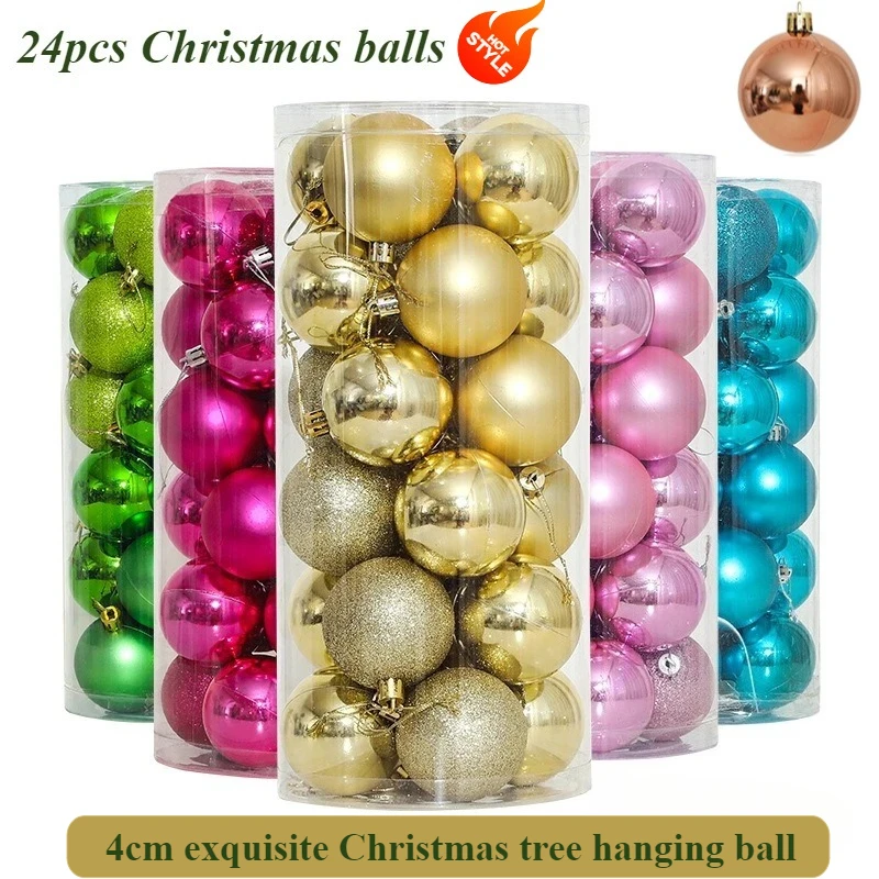 

24pcs Christmas Ball 4CM Plastic Electroplated Christmas Tree Hanging Ball Christmas Scene Decoration Bright Face Color Ball Box