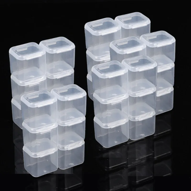 Mini Storage Box Clear Lidded Square Small Plastic Box for Parts Tools Storage Box Jewelry Rings Case Beads Storage Container