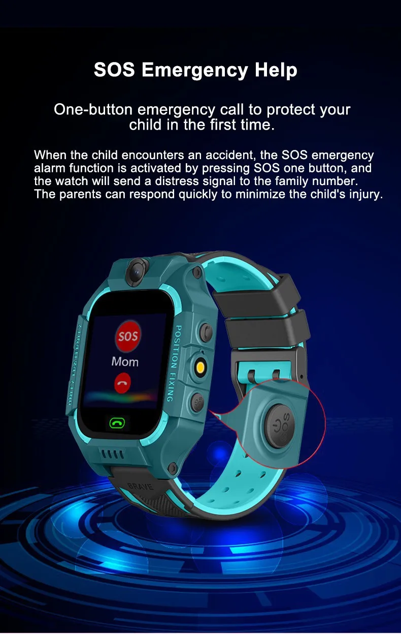 Q19B Children Kids Smart Watch SOS Phone Call Location Tracker Anti-Lost Camera Touch Screen Waterproof Student Wristwatch