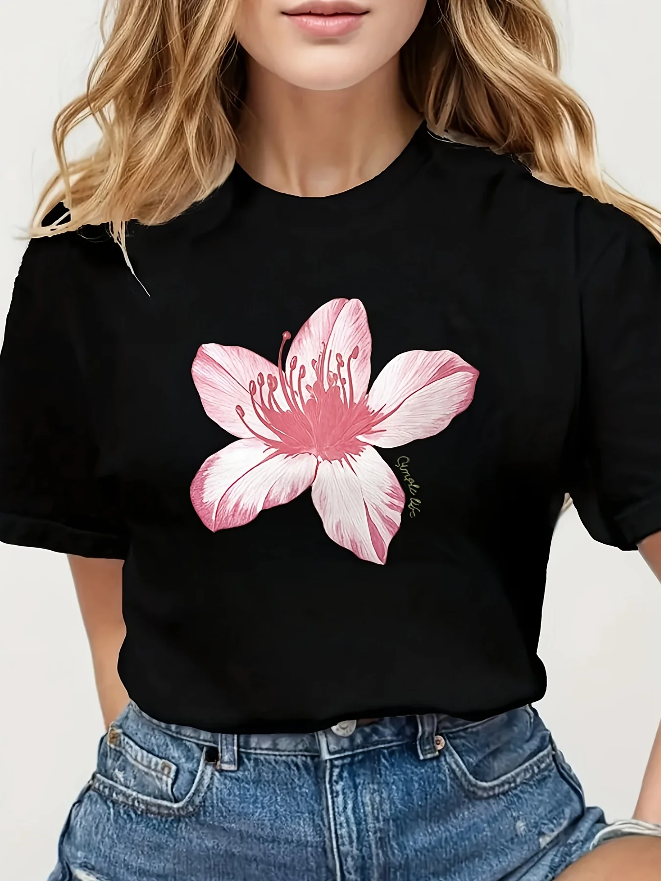 Flower T-Shirt Spring Flower T-Shirt Watercolor Painting T-Shirt Blooming T-Shirt Harajuku Short Sleeve Casual Aesthetic Clothes