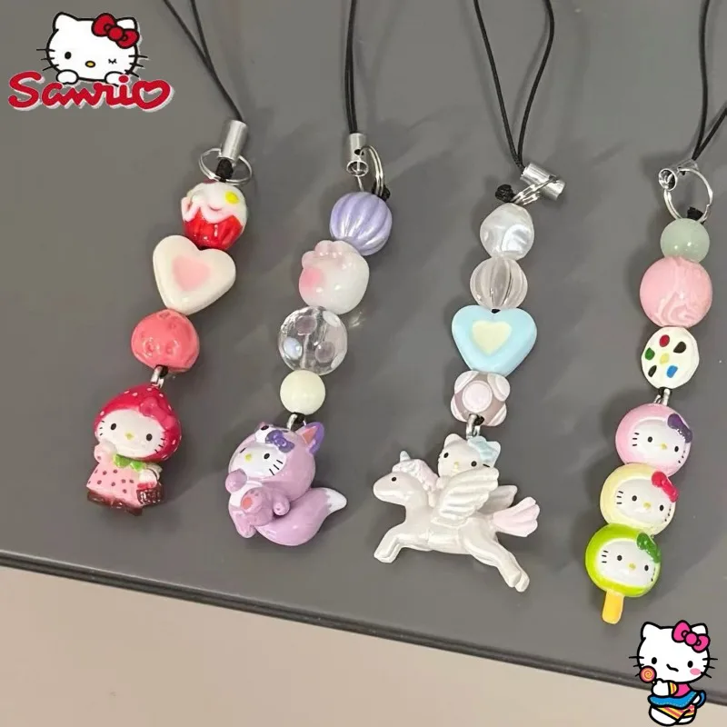 Kawaii Hello Kitty Series Keychain Cos Dress Up Rabbit Angel Strawberry Cartoon Phone Chains CCD Camera Pendant Bags Decoration