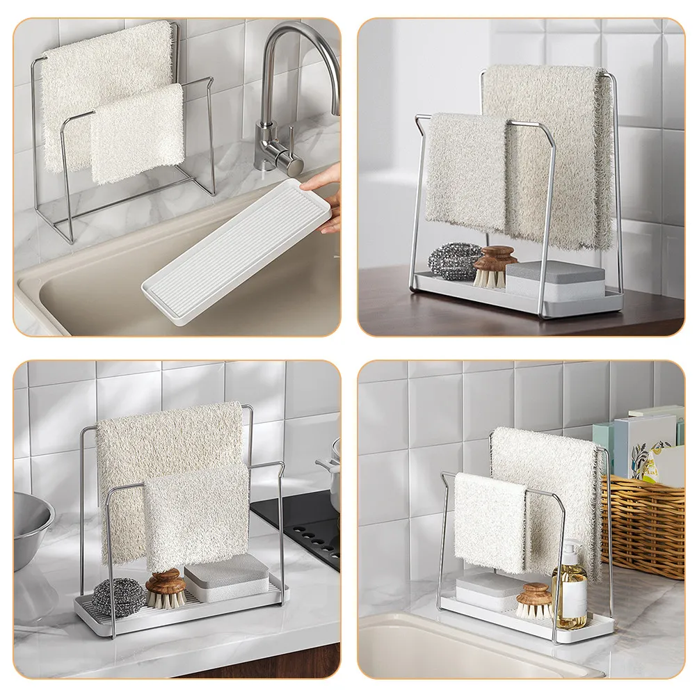 Kitchen Sink Organizer Stainless Steel Hanging Rack Sponge Drain Rack Dish Cloth Holder Multipurpose Drying Shelf for Kitchen