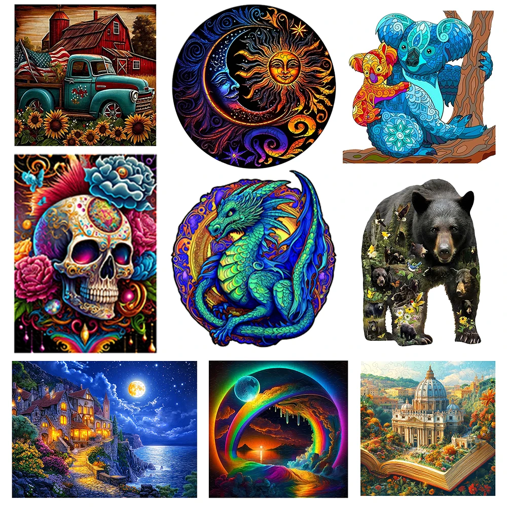 Artistic Wooden Jigsaw Puzzles - Diverse Themes with Shaped & Regular Designs for Puzzling Fun & Decor