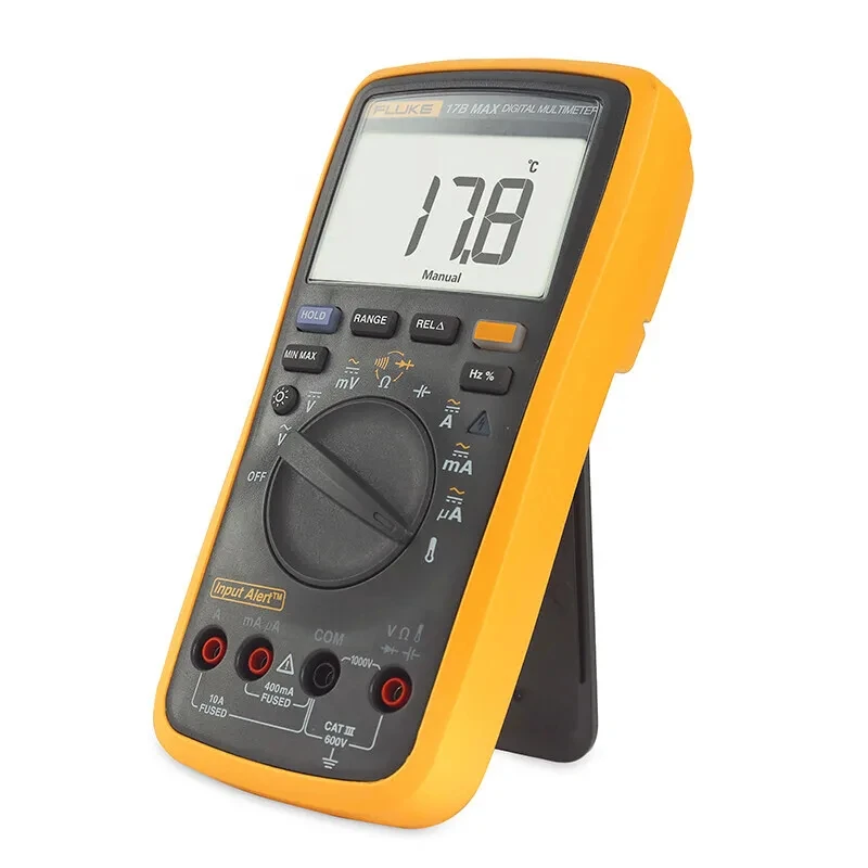 Fluke 15B MAX 17B MAX Series Digital Multimeter Audible/Visual Alarm AC/DC Voltage Current Capacitance Ohm Temperature Tester