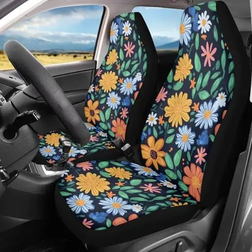 

Bulopur 2PC Daisies Car Seat Covers - Anti-Slip, Universal Fit for SUV, Trucks, Car Interior Decor