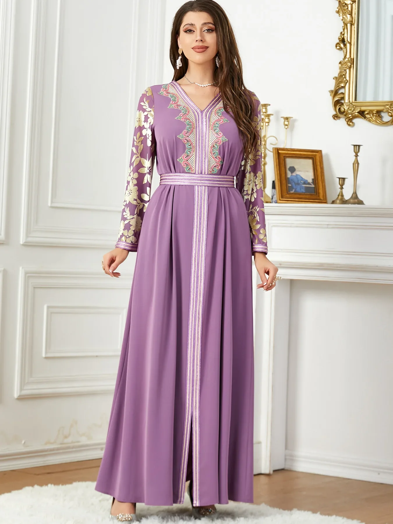 Robe de soirée musulmane élégante pour femmes, Abaya brodée, fendue, à lacets, marocaine, caftan arabe, longue robe éducative, 2023