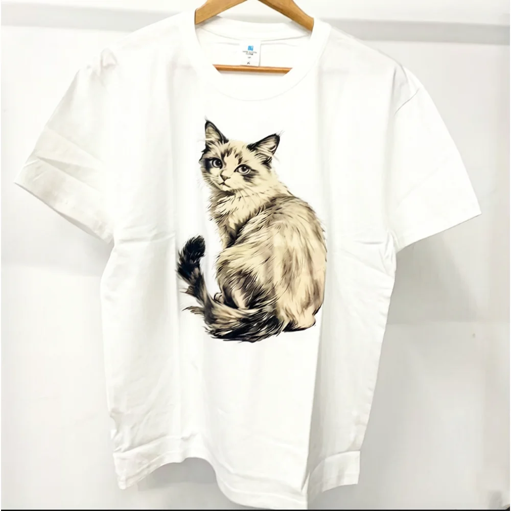 Men's Oversized Cat Graphic Tee Vintage Kitty Print T-Shirt Casual Harajuku Streetwear Top 2026 New