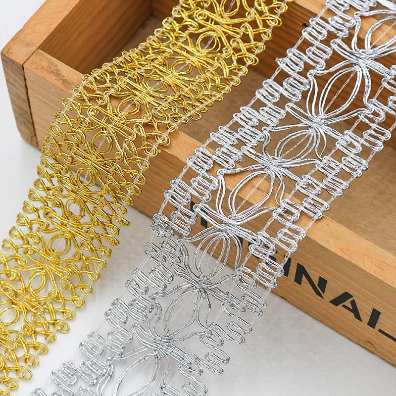 5 ياردة الذهبي الفضة الحرير جديلة الدانتيل تقليم 35 مللي متر متموجة المنسوجة شريطة من الدانتيل تخريمية الأعرج جديلة تقليم للمنزل الستار المفروشات #5