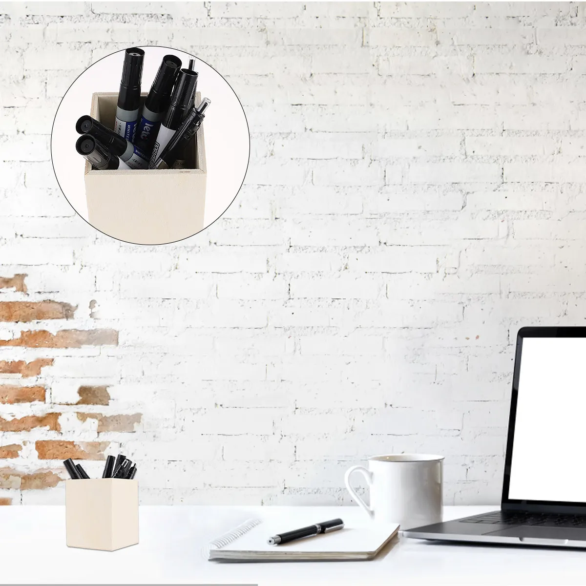 2Pcs Wooden Pen Holder Set Premium Desk Organizer for Pens Pencils Erasers Home Office Decoration Desktop Accessory Stationery