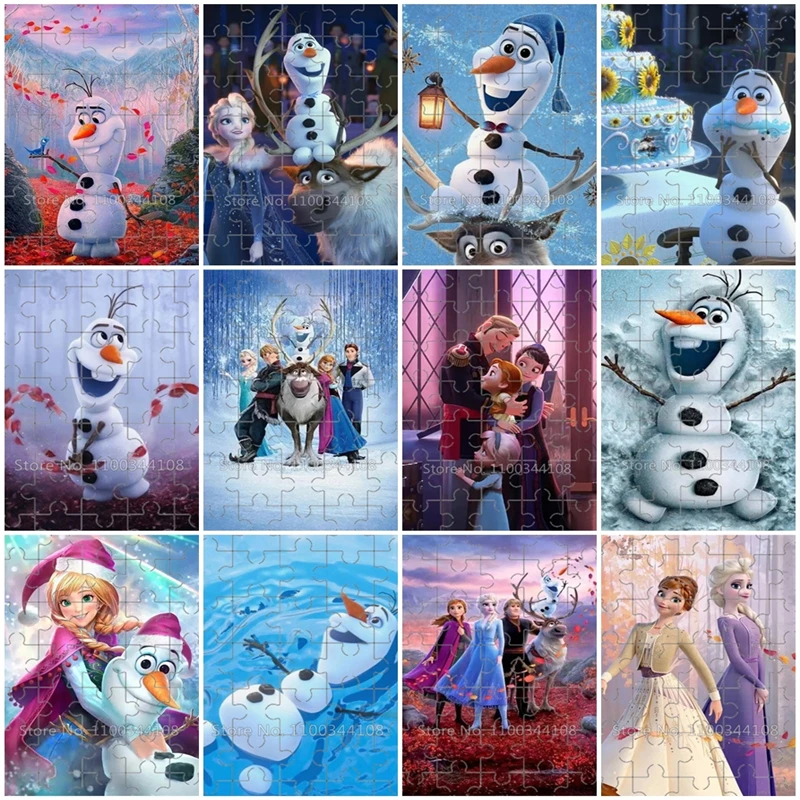 

Disney Frozen 35 Pieces Jigsaw Puzzles Elsa Anna Olaf Snowman Cartoon Wooden Puzzle for Children's Educational Toys Kids Gift