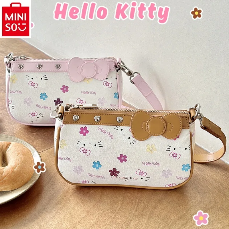 MINISO 2024 New Fashionable and Versatile High Quality Underarm Shoulder Bag for Women, Cute Hello Kitty Handbag