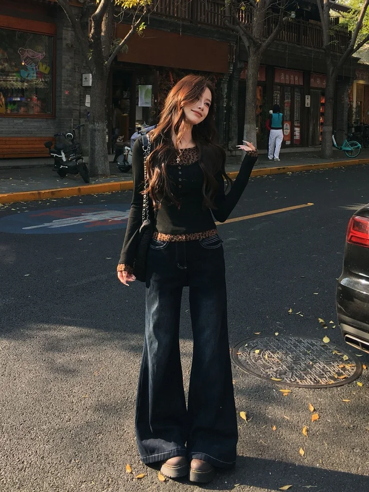 

Retro American High Waist Wide Leg Jeans Women's Summer New Loose Slimming Washed Blue Denim Pants Draping Effect