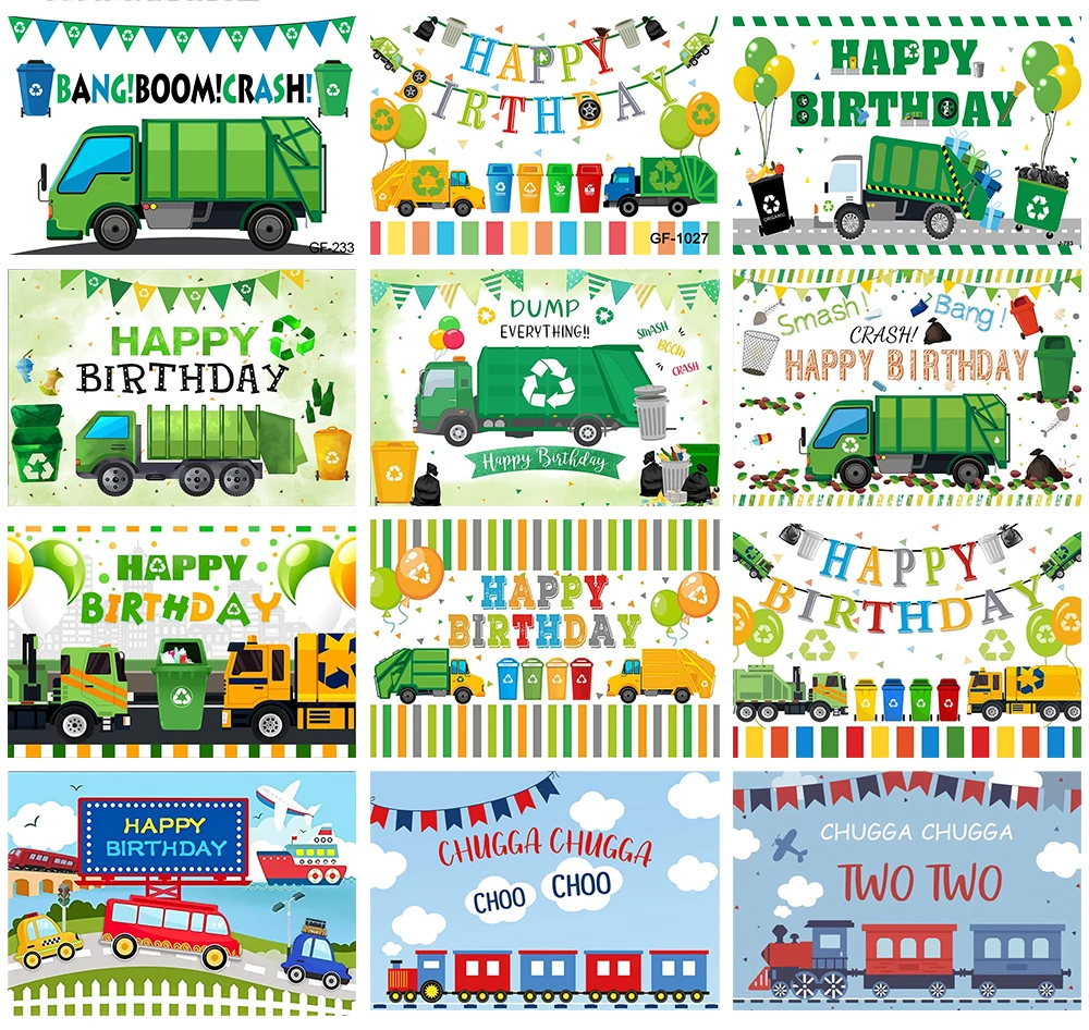 Garbage Birthday Backdrop Dump Everything Recycling Birthday Photo Background Garbage Truck Boy Theme Party Decoration Banner