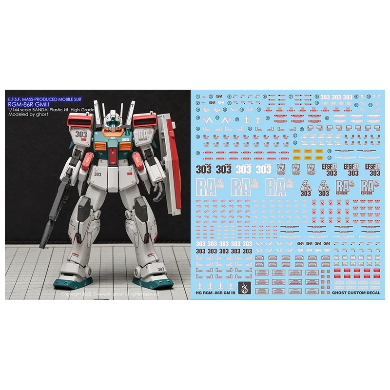 Model Decals for HGUC 1/144 RGM-86R GM III Model Kit Ghost Custom Decal HD Fluorescent Color Water Stickers for Model Hobby DIY