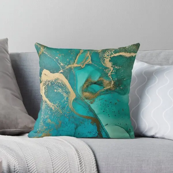 Teal Green Blue Liquid Marble Agate Geod  Printing Throw Pillow Cover Bedroom Case Fashion Pillows not include One Side