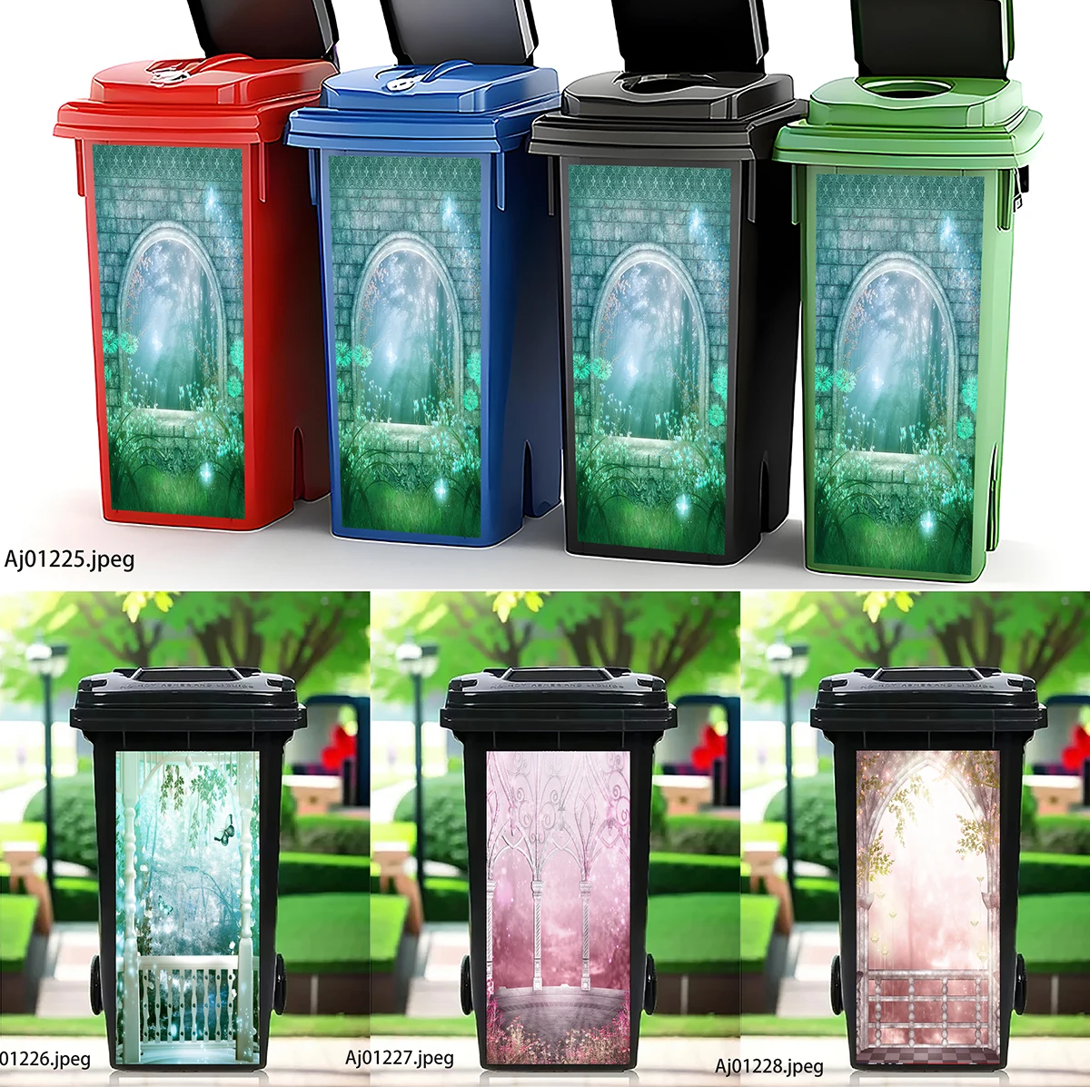 Enchanted Magic Stone Arch Garden Wheelie Bin Stickers Waterproof Self Adhesive Dustbin Wrap Outdoor Cabinet Door Decor Decals