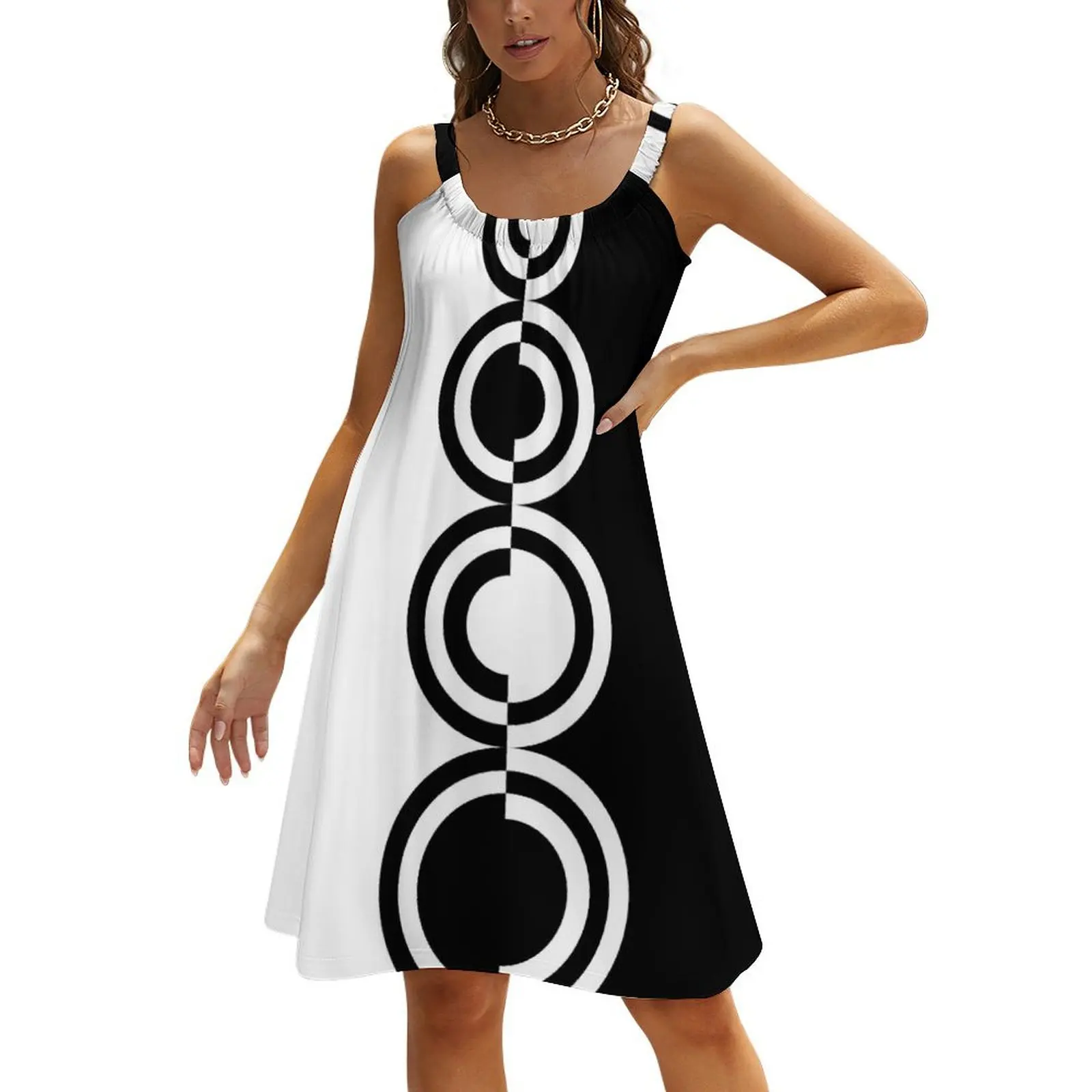 

retro sixties mod contrast circles 60s design Beach Sling Skirt Cocktail of dresses chic and elegant evening dress