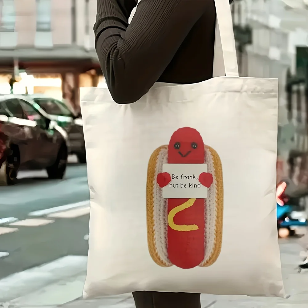 One Playful Tote Bag Featuring A Hot Dog Character with The Design 