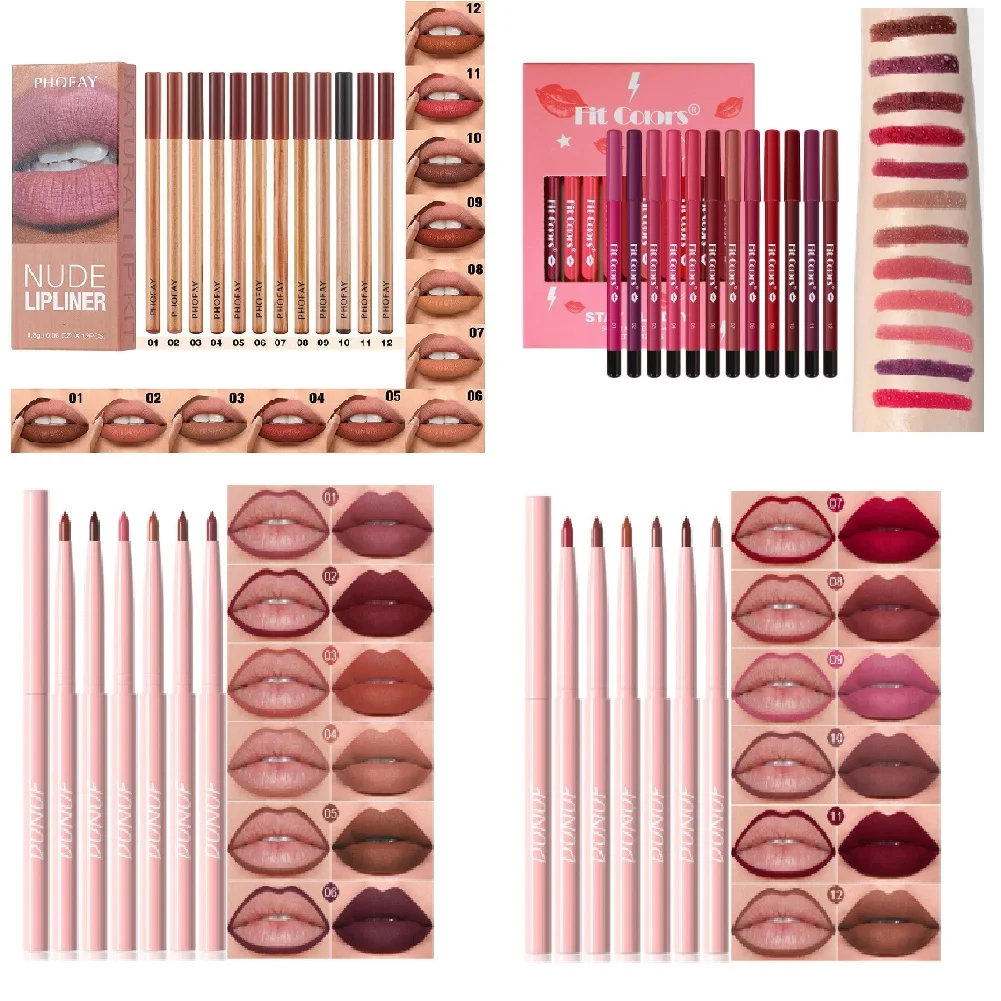 6/12 pcs Long-Lasting Lipstick Set with Professional Lip Liner Pencil and Matte Lip Gloss for Women Valentine's Day Gifts