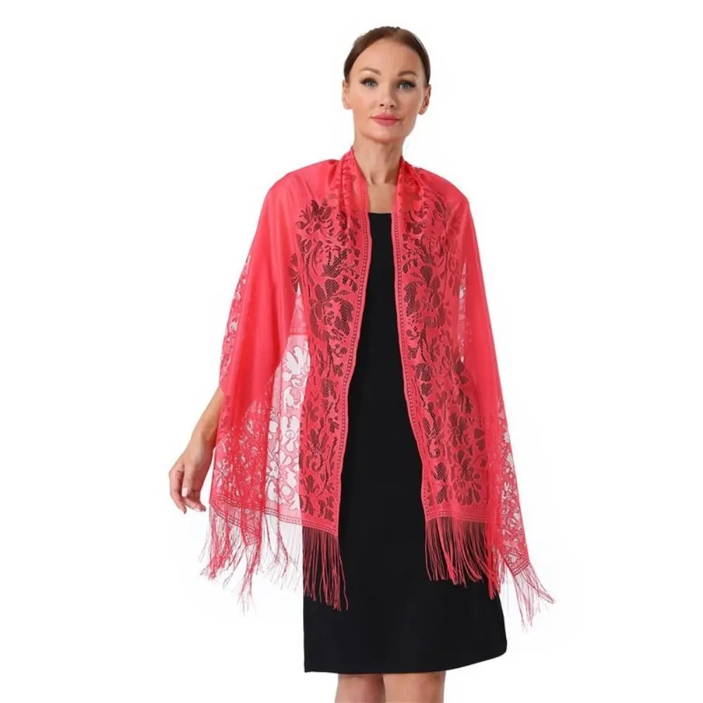 Свадебные аксессуары с кружевной шалью с кисточками, полая однотонная вечерняя накидка для выпускного вечера, тюлевая шаль для косплея