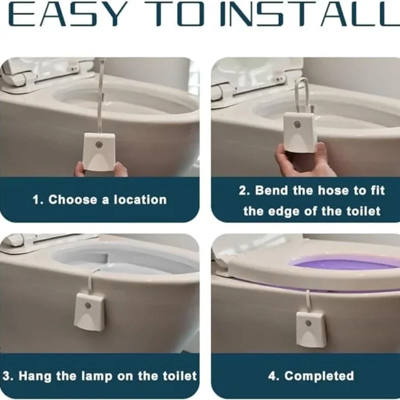 Veilleuses de cuvette de toilette activées par le mouvement, veilleuse LED, lampe de nuit intelligente, décoration proxy, 7 documents