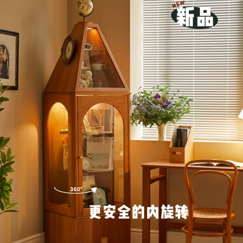 

Cherry wood solid wood rotating bookshelf hand corner cabinet