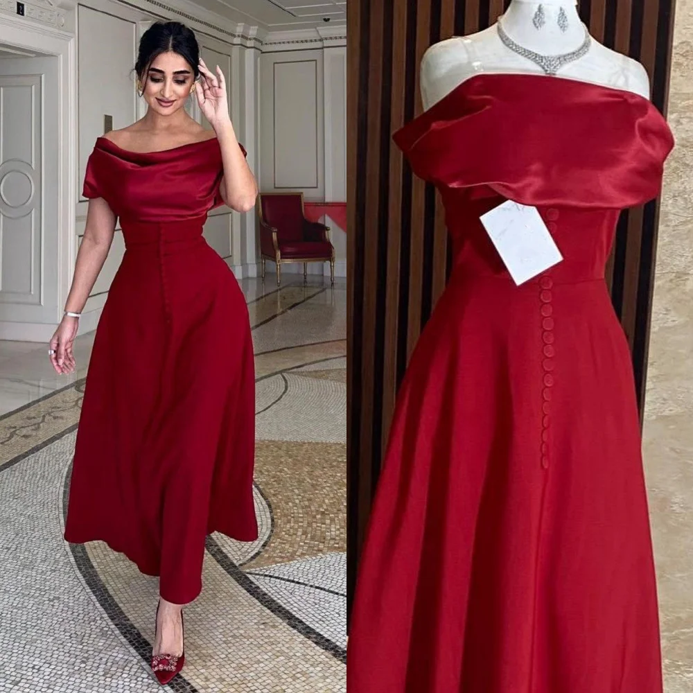 Vestido de baile de Arabia Saudita, Jersey de graduación con botones de Navidad, línea A, hombros descubiertos, vestido de ocasión a medida, vestidos Midi