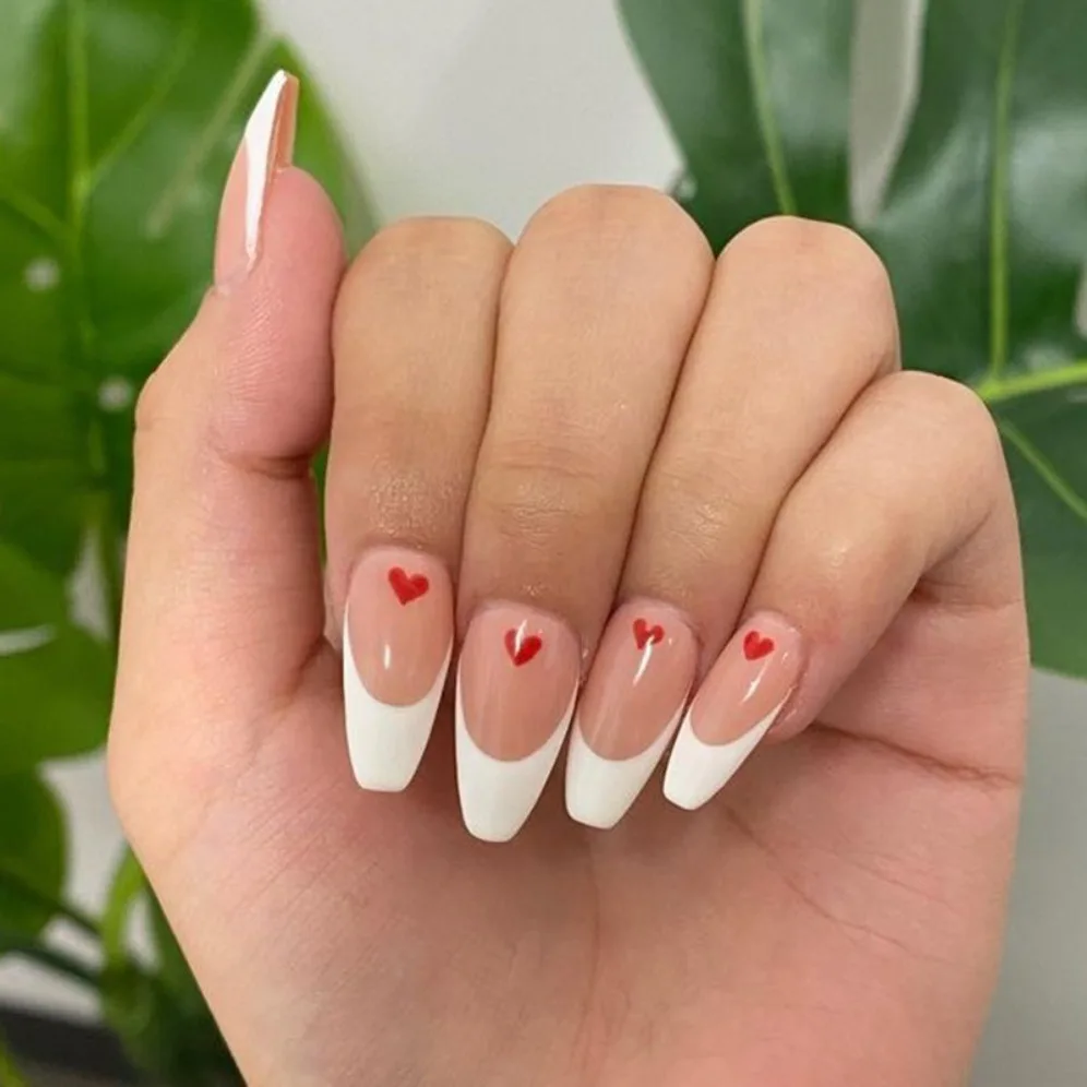 

24 White Edge French Peach Nail Art Fake Nails Finished Artificial Acrylic Full Coverage False Nail Removable Press On Nail Tip