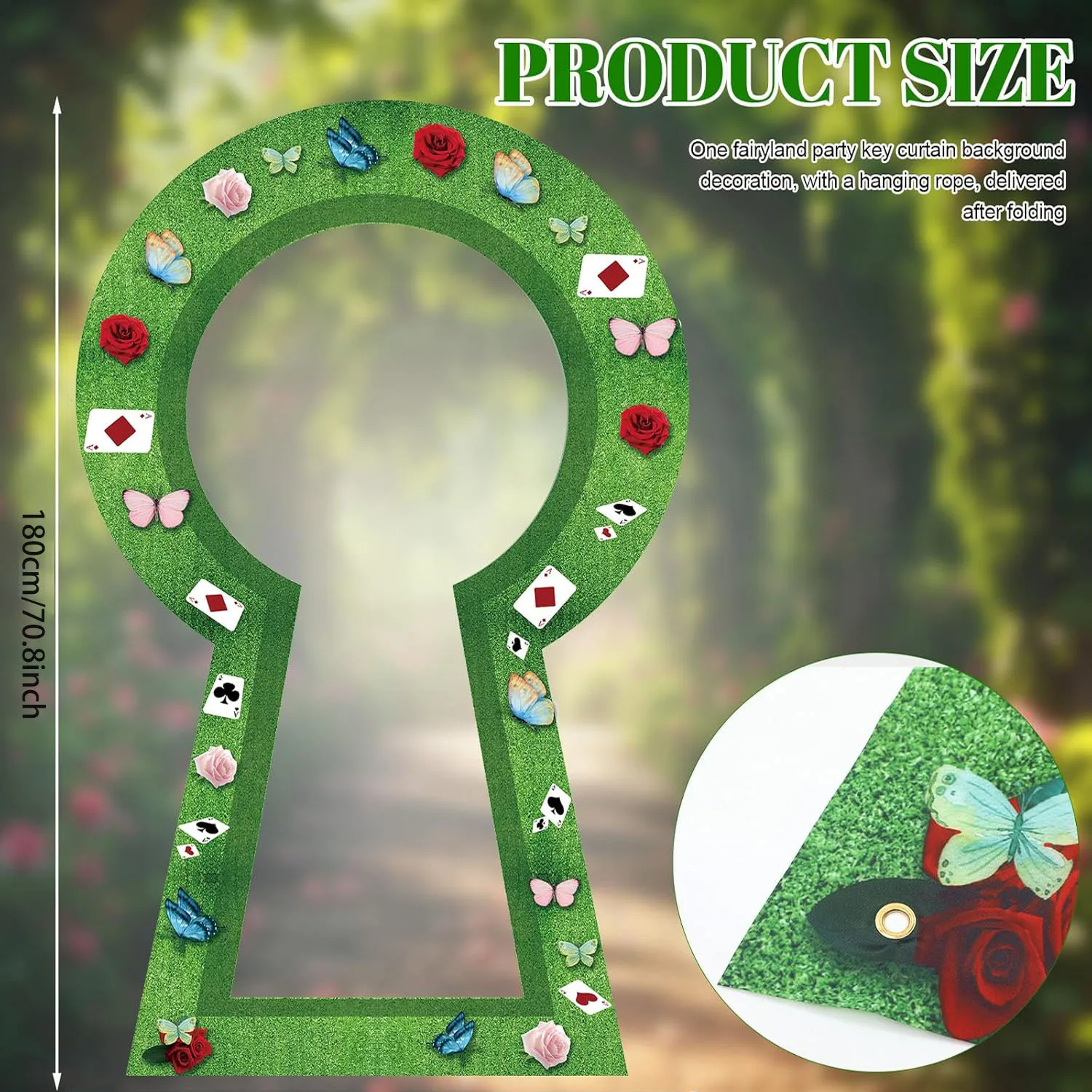 Wonderland Party Decorations Backdrop Wonderland Tea Party Fairy Green Grass Fence Door Banner Photo Props Background for Hallow view 2