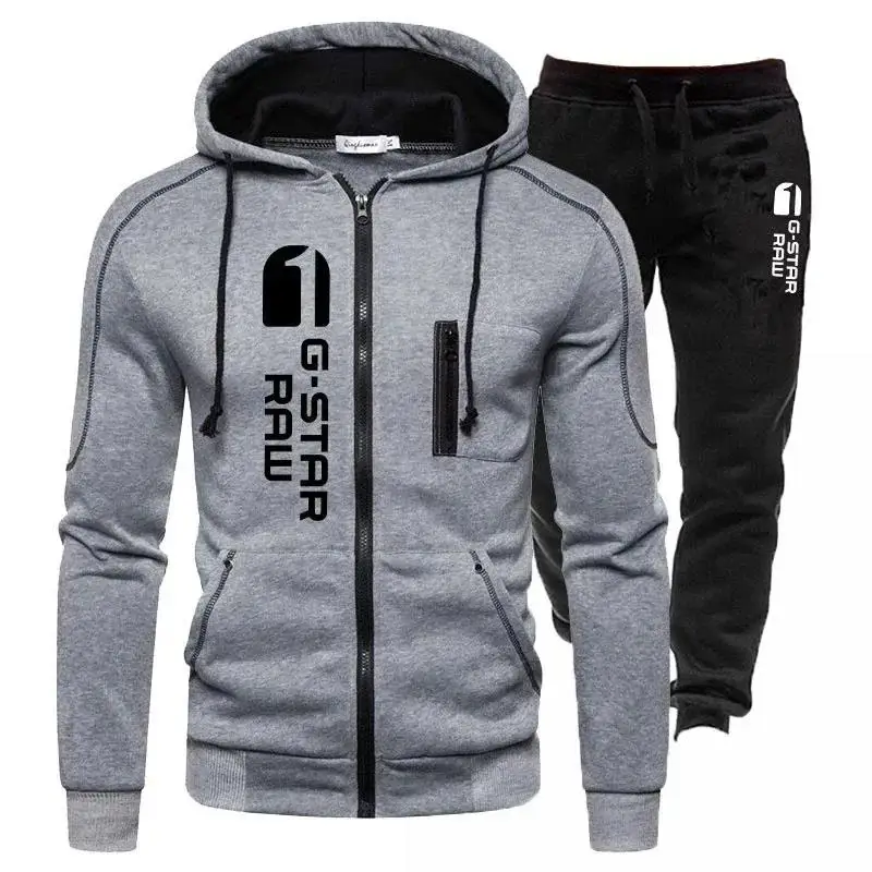 Men\'s Tracksuit Casual Jogging Suit Outdoor Set Zipper Hoodies + Black Sweatpant 2pcs Spring Fashion New Streetwear S-4XL