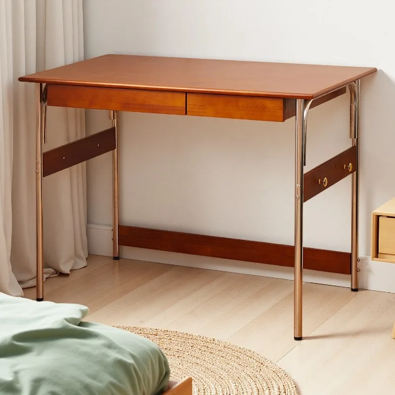 Stainless steel solid wood desk, medieval style study desk, computer desk