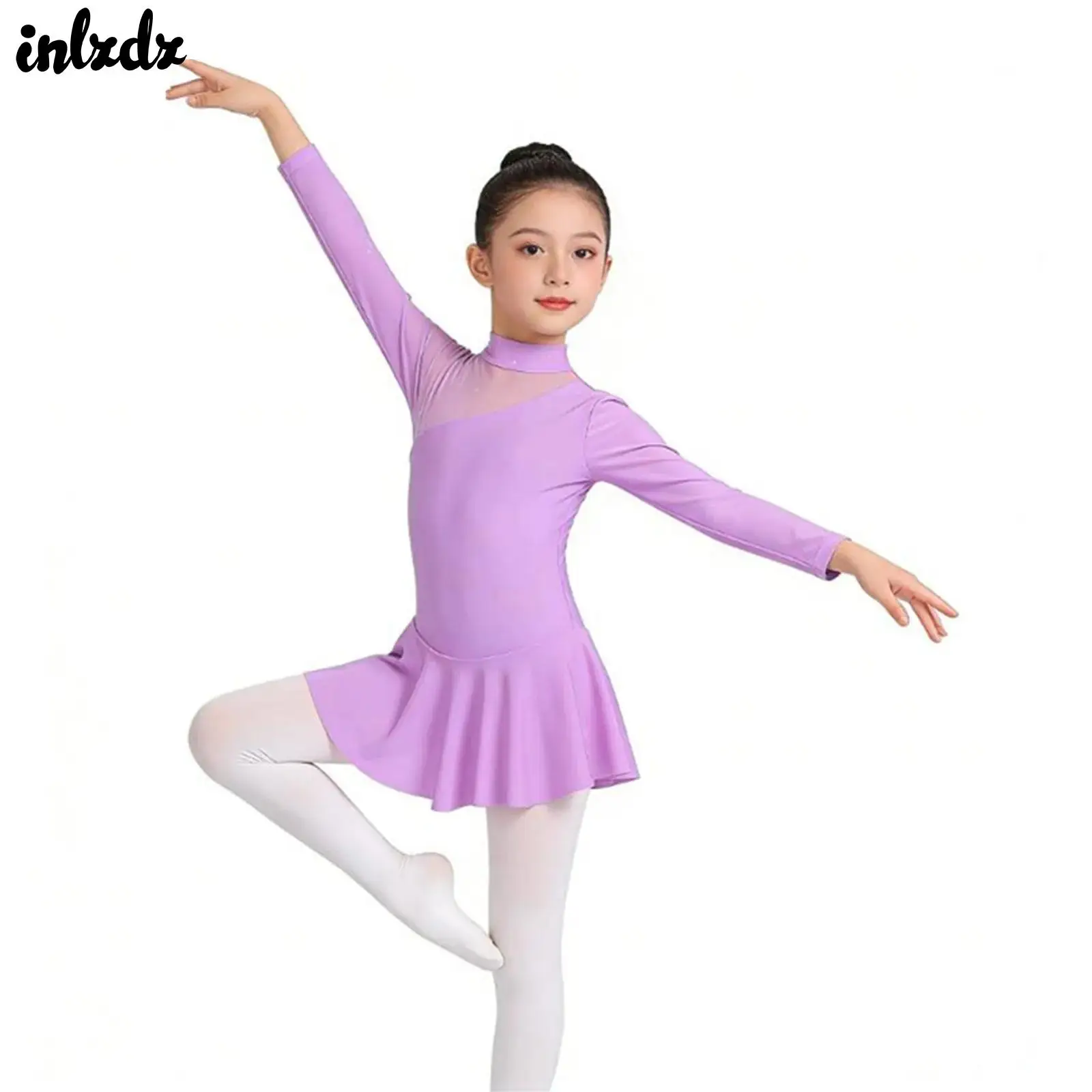 Robe de danse et de gymnastique pour filles, avec découpes et empiècements, dos ajouré, pour patinage artistique et roller, col montant, en tulle, style ballerine