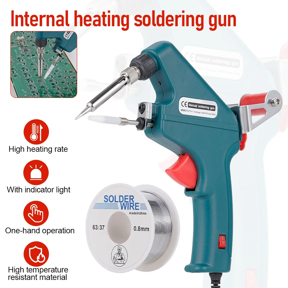 Green Soldering Iron 60W Eagle Beak Heat Absorbing Handheld Gun 0.8mm 50G Wire Heating Home Repair Internal Tools Hand Spot Tin