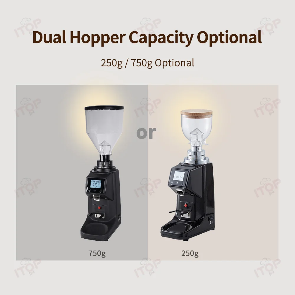ITOP CG-022T Кофемолка 60 мм с плоскими заусенцами, сенсорный экран, количественное время, одинарная и двойная чашка, 250/750 г, бункер, опционально