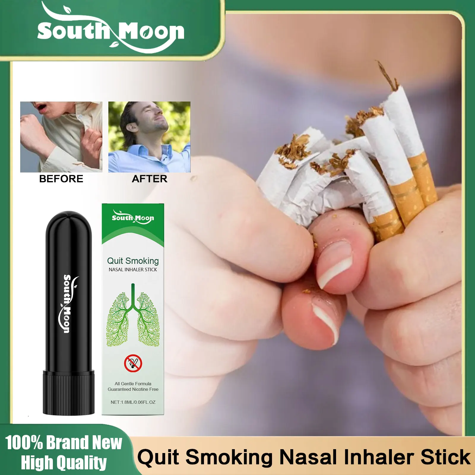 Quit Smoking Anxiety Relief Nasal Inhaler Stick Reduce Smoking Addiction Relieve Cough Pain Refreshing Menthol Breath Energy Bar