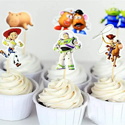 24Pcs Toy Story Cake Decoration Cupcake Toppers for Kids Birthday Party Decoration Party Favors Baby Shower Supplies