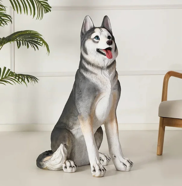 

Husky simulation dog floor-standing home living room and entrance decoration, large-sized auspicious dog handicrafts