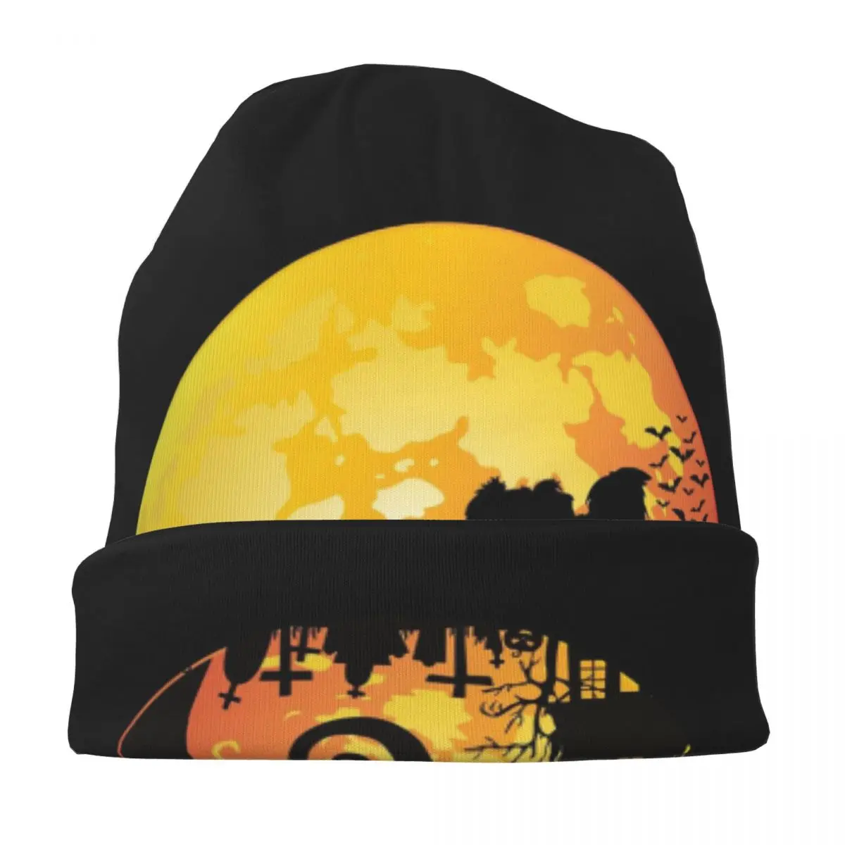 بكين الكلب والقمر هالوين Skullies قبعة حريمي دافئة الخريف الشتاء في الهواء الطلق قبعة محبوك بونيه قبعات للرجال النساء الكبار