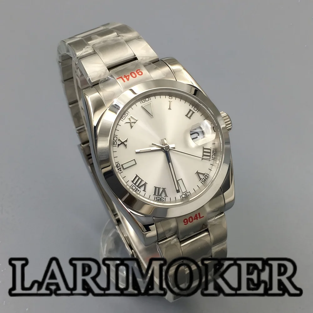 LARIMOKER 36MM/39MM Orologio da uomo Nero Bianco Indice romano Quadrante Verde Luminoso Vetro Zaffiro NH35 Movimento meccanico automatico