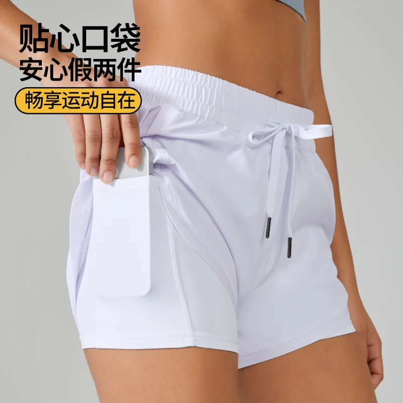 

Summer yoga sports running shorts women's loose quick-drying anti-light fitness pants with pockets fake two pieces women